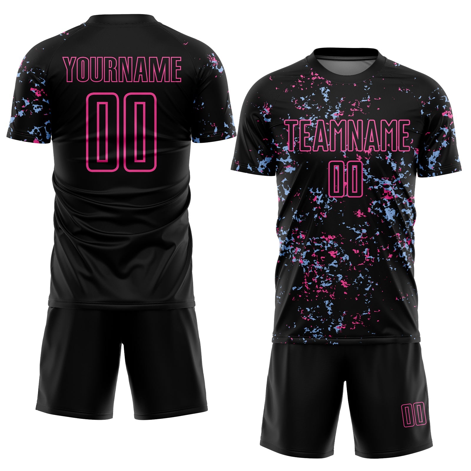 Custom Black Pink-Light Blue Abstract Fragment Art Sublimation Soccer Uniform Jersey view 2