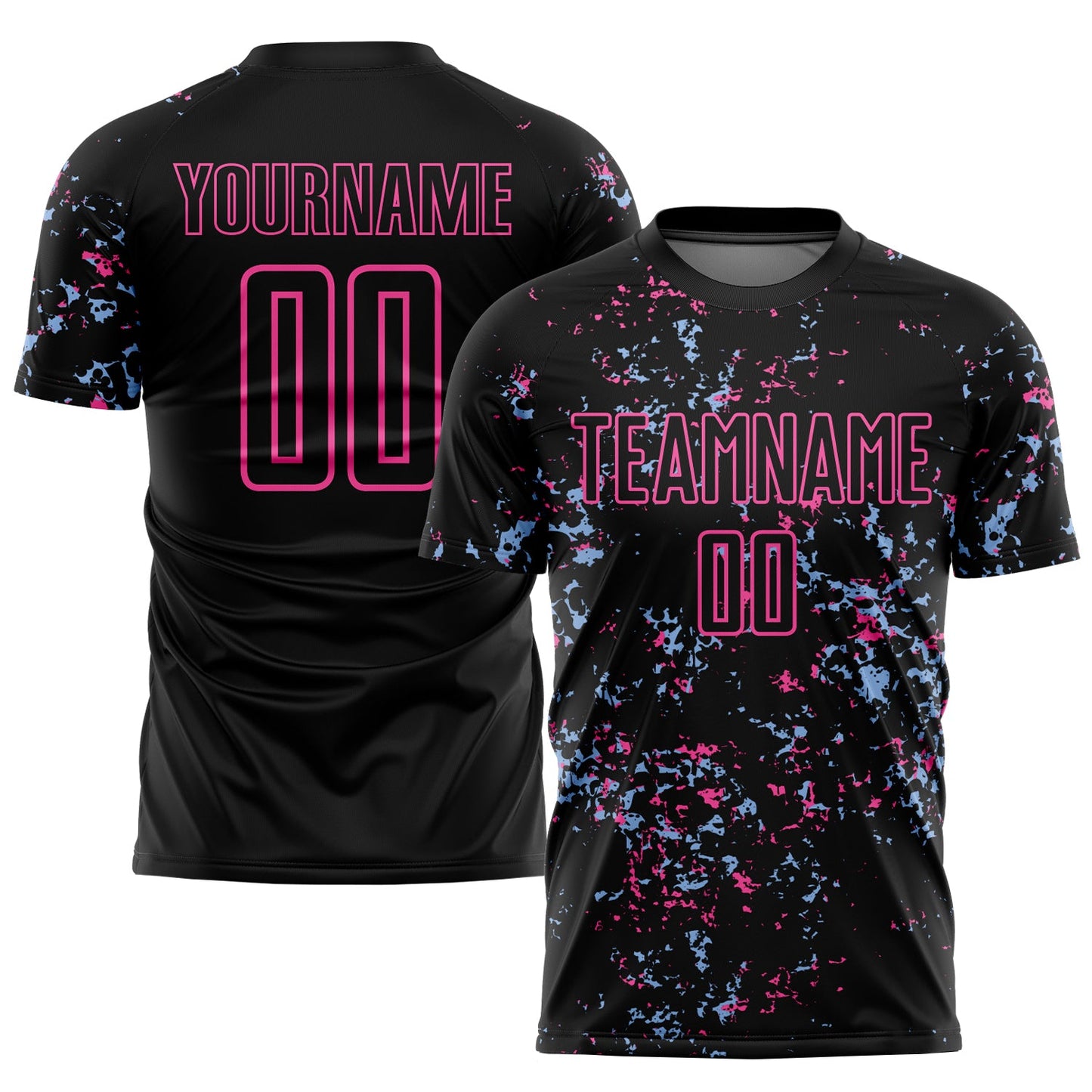 Custom Black Pink-Light Blue Abstract Fragment Art Sublimation Soccer Uniform Jersey - Main View