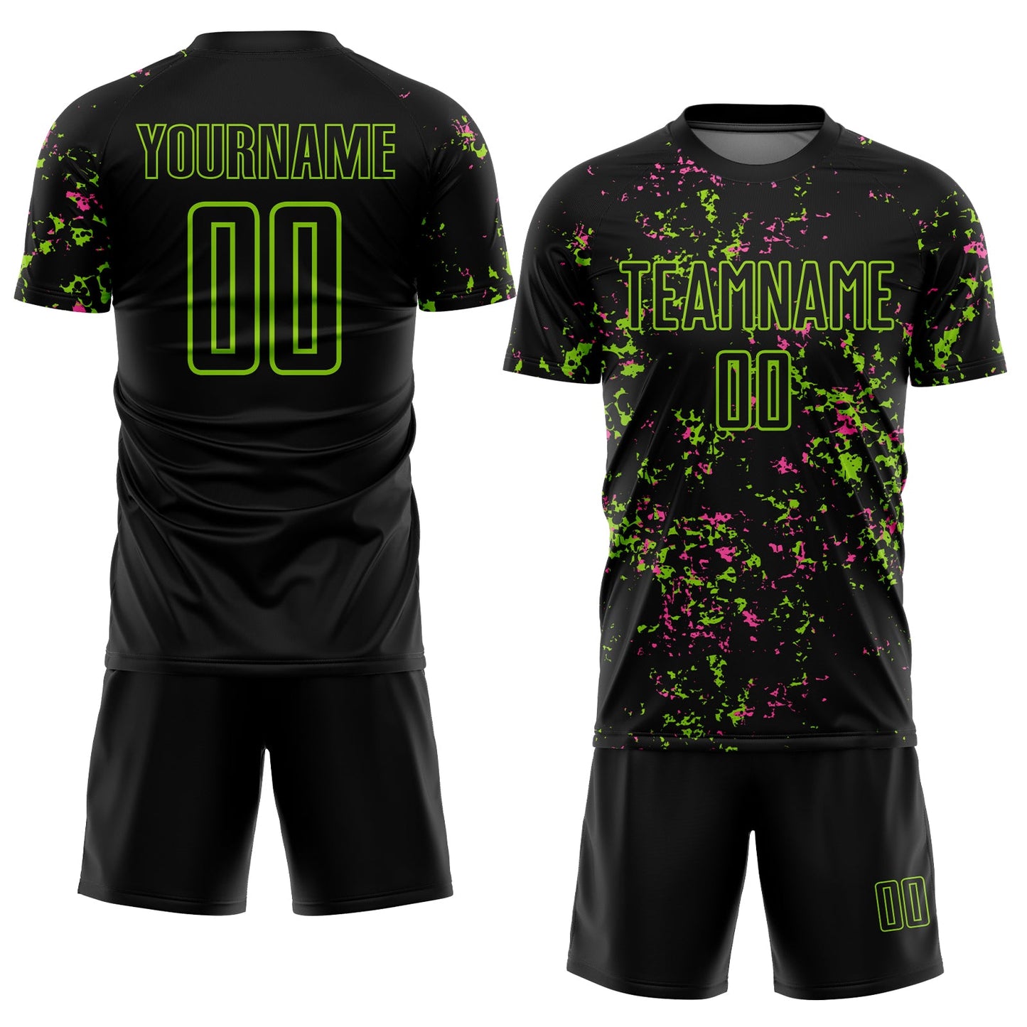 Custom Black Neon Green-Pink Abstract Fragment Art Sublimation Soccer Uniform Jersey view 2