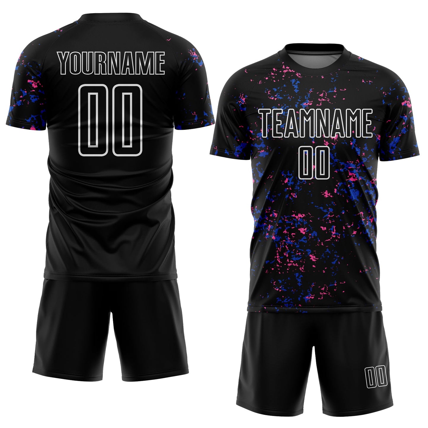 Custom Black Thunder Blue-Pink Abstract Fragment Art Sublimation Soccer Uniform Jersey view 2