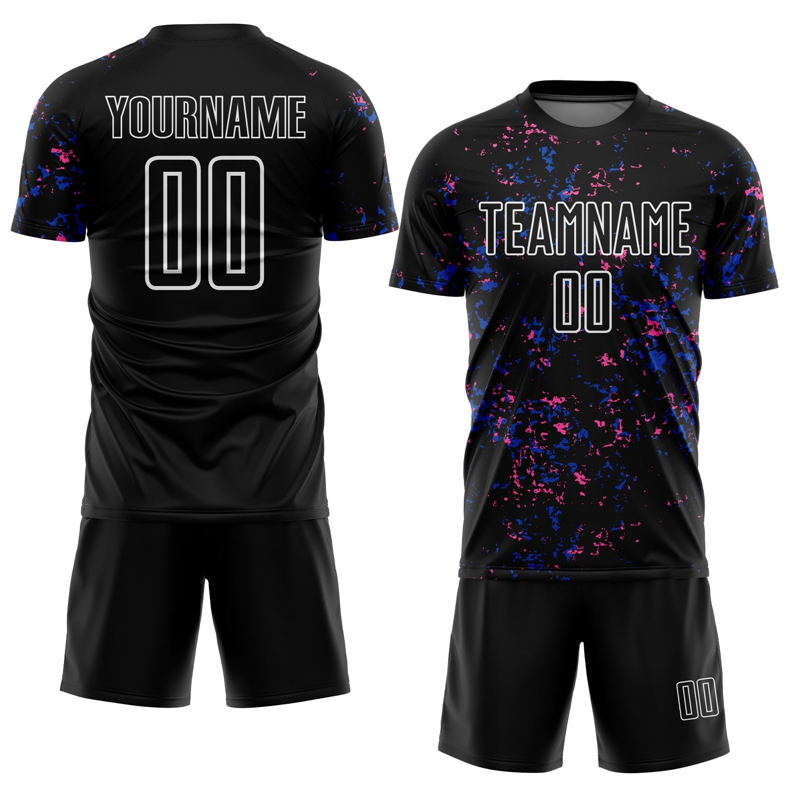 Custom Black Thunder Blue-Pink Abstract Fragment Art Sublimation Soccer Uniform Jersey view 2