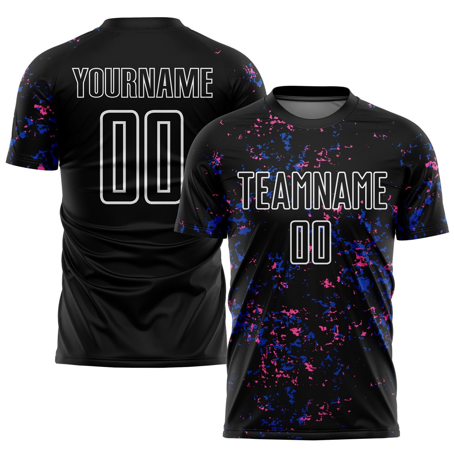 Custom Black Thunder Blue-Pink Abstract Fragment Art Sublimation Soccer Uniform Jersey - Main View
