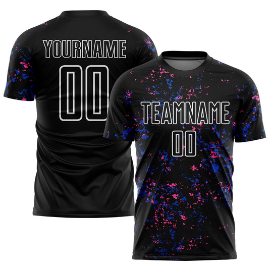 Custom Black Thunder Blue-Pink Abstract Fragment Art Sublimation Soccer Uniform Jersey - Main View