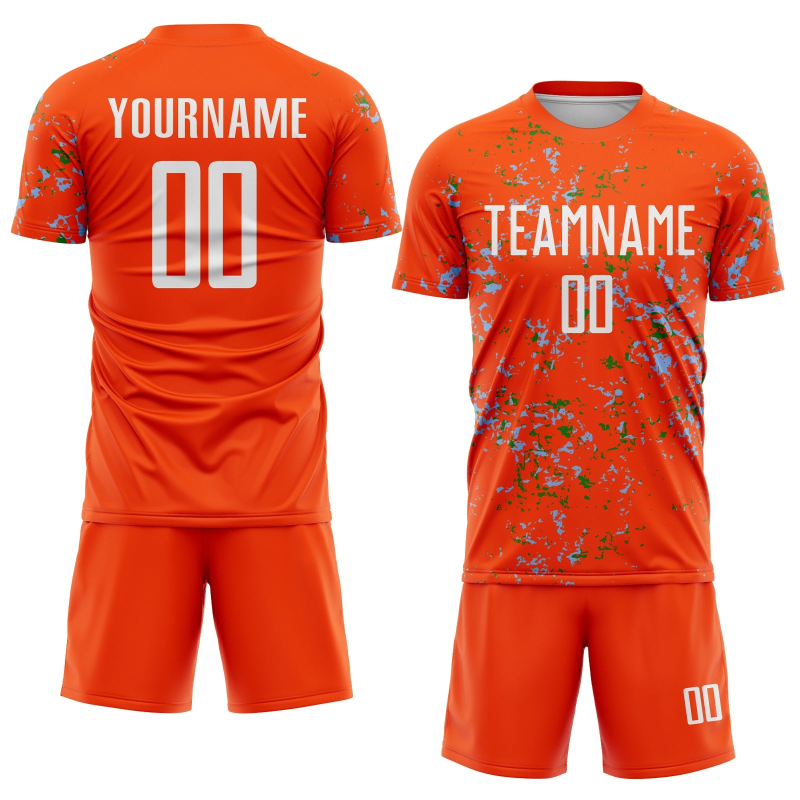 Custom Orange Light Blue-Grass Green Abstract Fragment Art Sublimation Soccer Uniform Jersey view 2