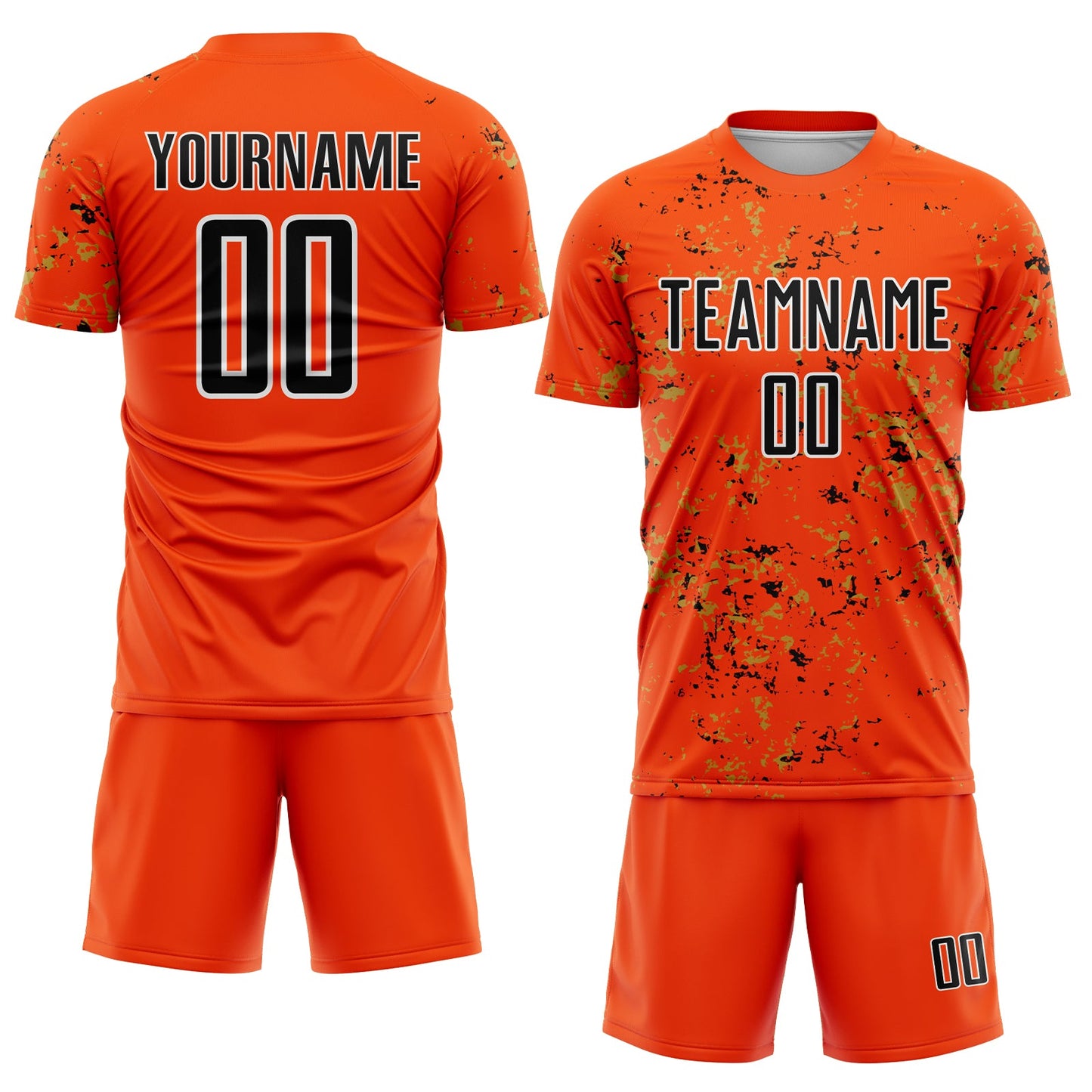 Custom Orange Black-Old Gold Abstract Fragment Art Sublimation Soccer Uniform Jersey view 2