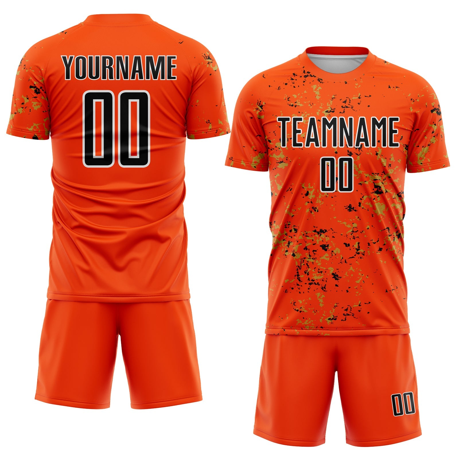Custom Orange Black-Old Gold Abstract Fragment Art Sublimation Soccer Uniform Jersey view 2