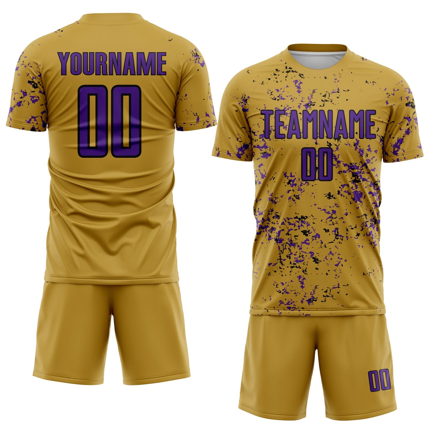 Custom Old Gold Purple-Black Abstract Fragment Art Sublimation Soccer Uniform Jersey view 2