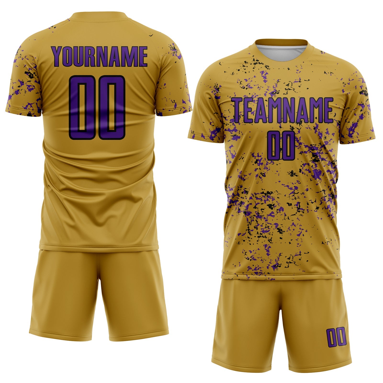 Custom Old Gold Purple-Black Abstract Fragment Art Sublimation Soccer Uniform Jersey view 2
