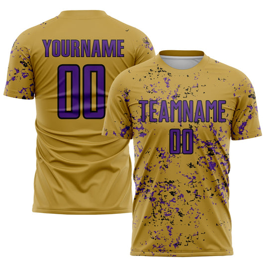 Custom Old Gold Purple-Black Abstract Fragment Art Sublimation Soccer Uniform Jersey - Main View