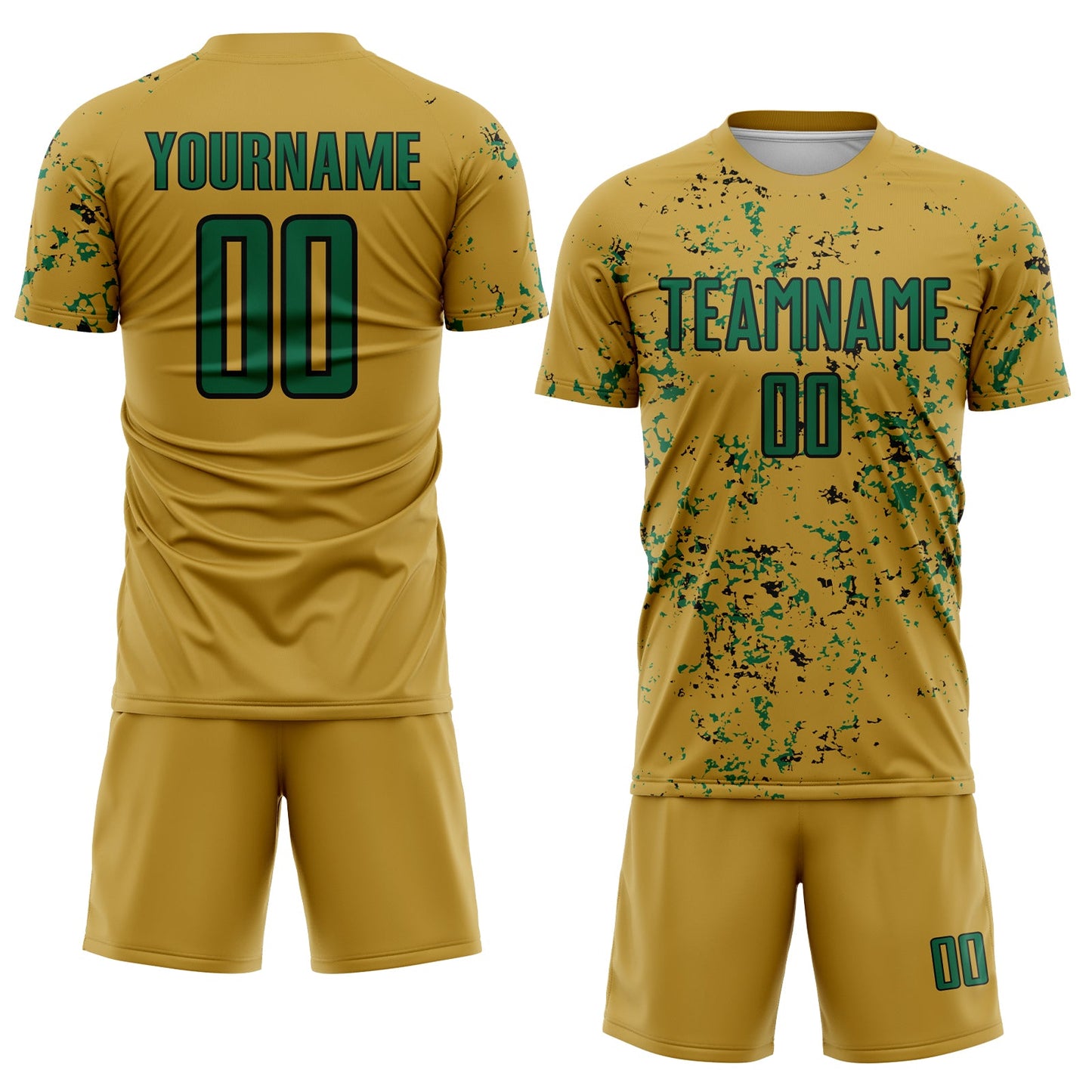 Custom Old Gold Kelly Green-Black Abstract Fragment Art Sublimation Soccer Uniform Jersey view 2
