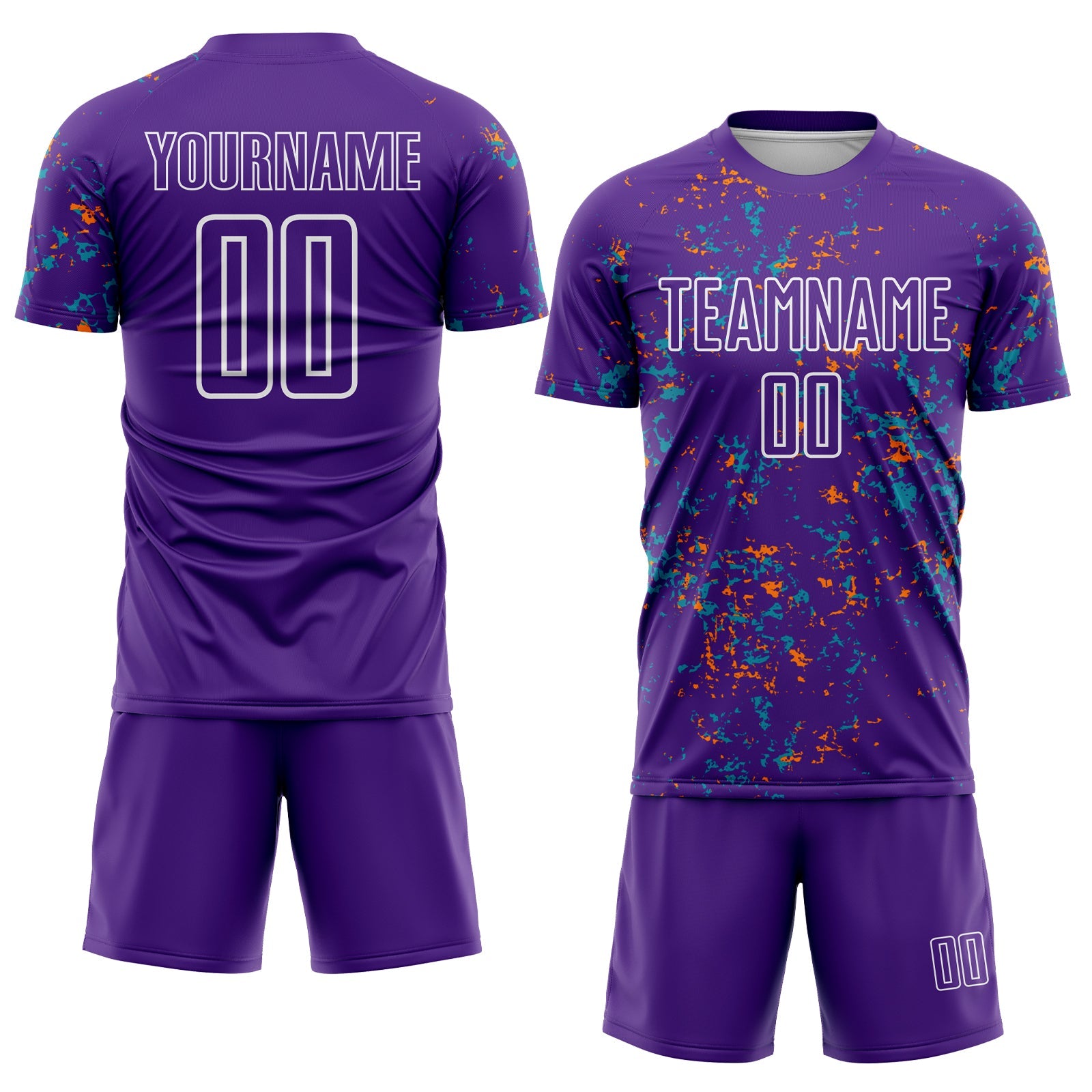 Custom Purple Bay Orange-Teal Abstract Fragment Art Sublimation Soccer Uniform Jersey view 2