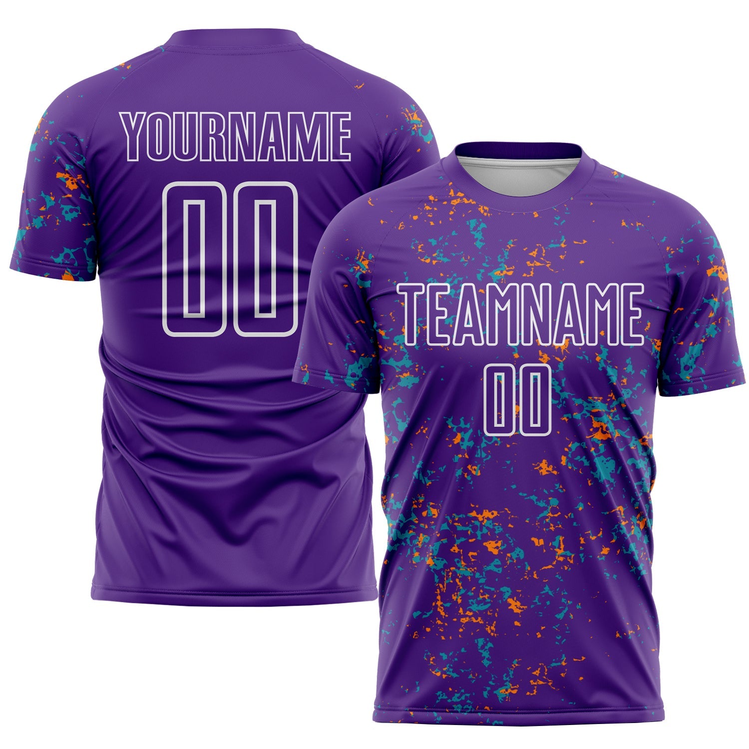 Custom Purple Bay Orange-Teal Abstract Fragment Art Sublimation Soccer Uniform Jersey - Main View