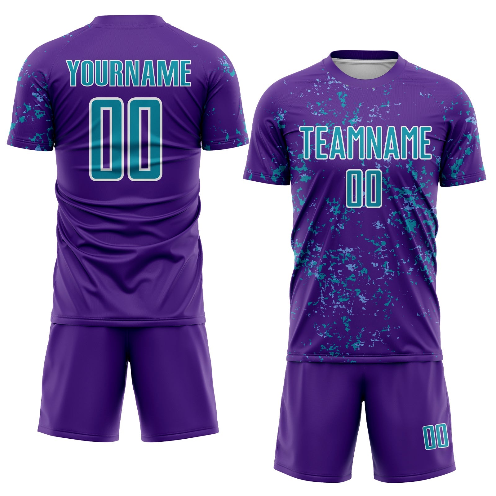 Custom Purple Teal-Light Blue Abstract Fragment Art Sublimation Soccer Uniform Jersey view 2