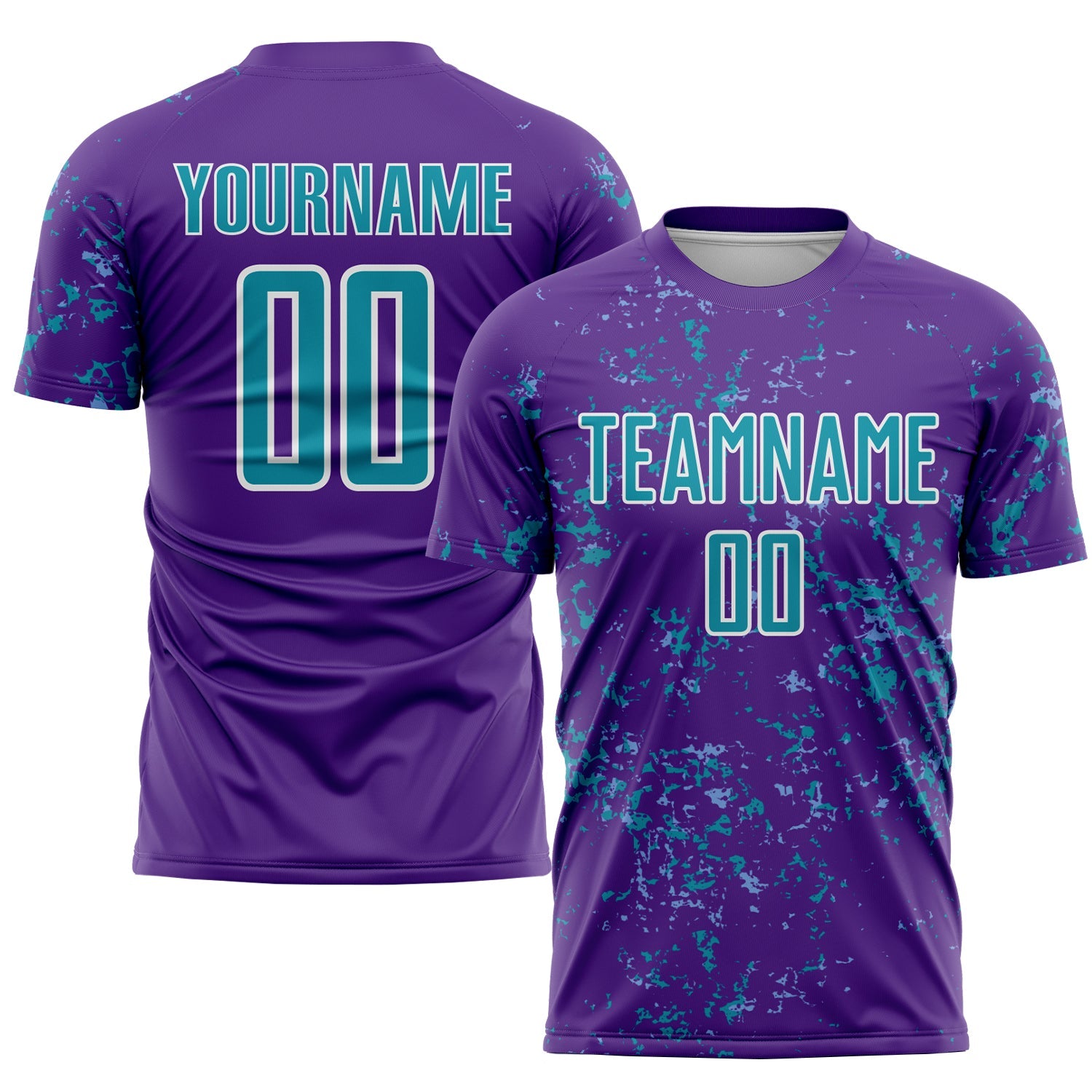 Custom Purple Teal-Light Blue Abstract Fragment Art Sublimation Soccer Uniform Jersey - Main View