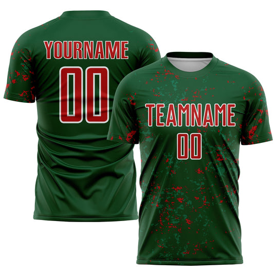 Custom Green Red-Kelly Green Abstract Fragment Art Sublimation Soccer Uniform Jersey - Main View