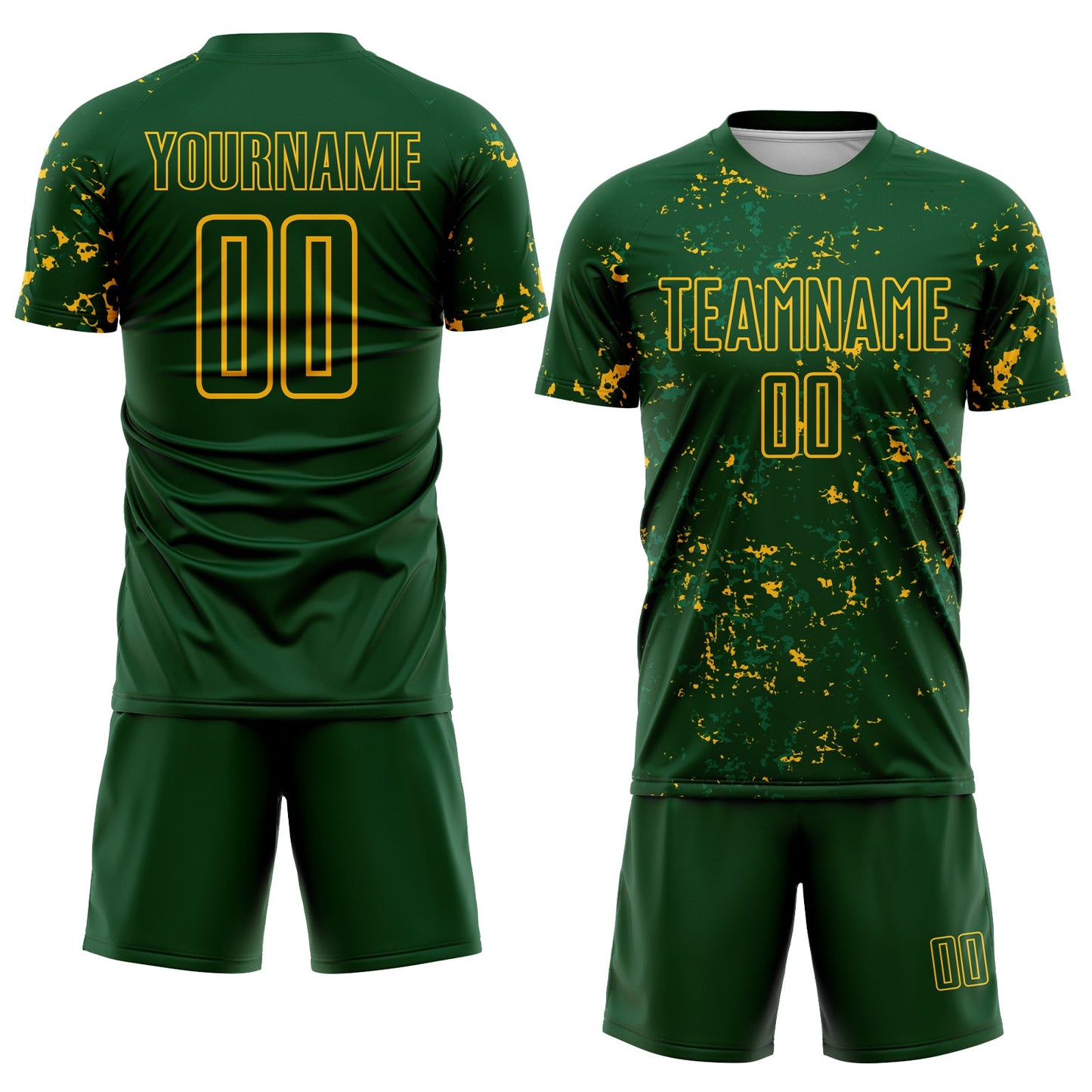 Custom Green Gold-Kelly Green Abstract Fragment Art Sublimation Soccer Uniform Jersey view 2