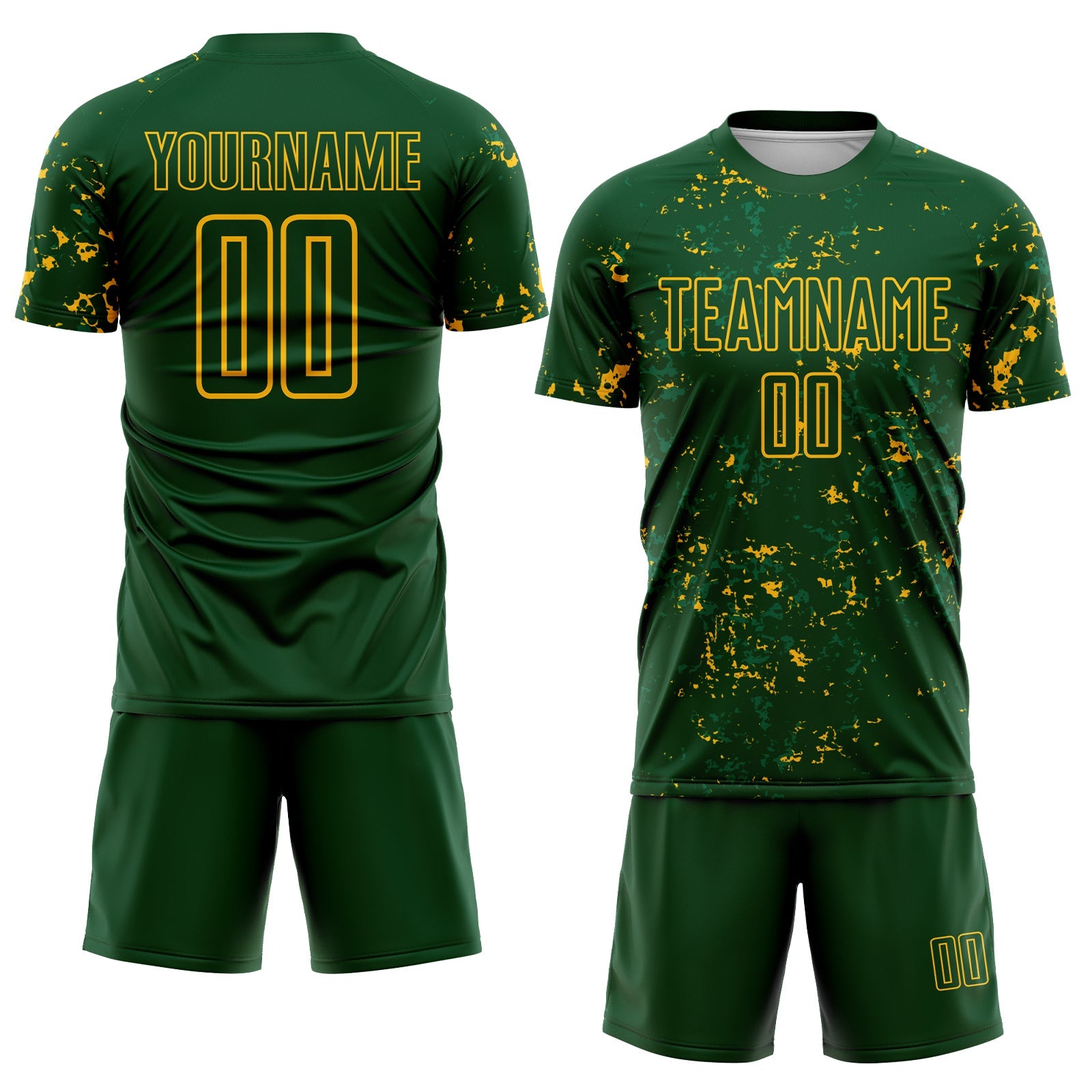 Custom Green Gold-Kelly Green Abstract Fragment Art Sublimation Soccer Uniform Jersey view 2