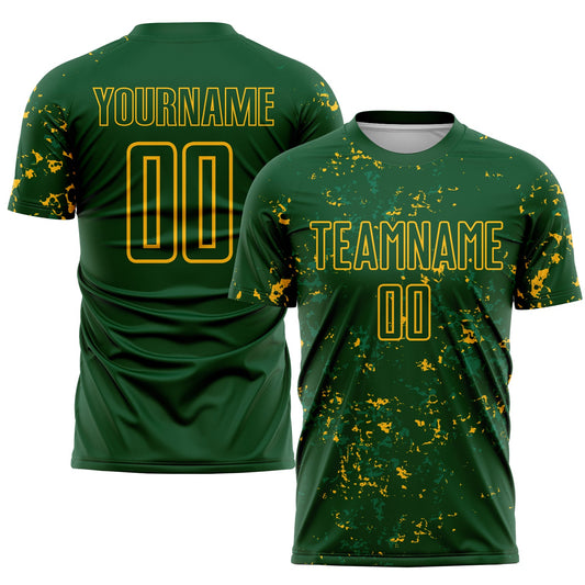 Custom Green Gold-Kelly Green Abstract Fragment Art Sublimation Soccer Uniform Jersey - Main View