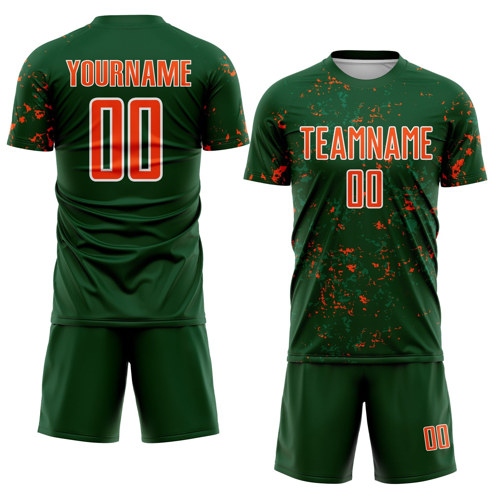 Custom Green Orange-Kelly Green Abstract Fragment Art Sublimation Soccer Uniform Jersey view 2