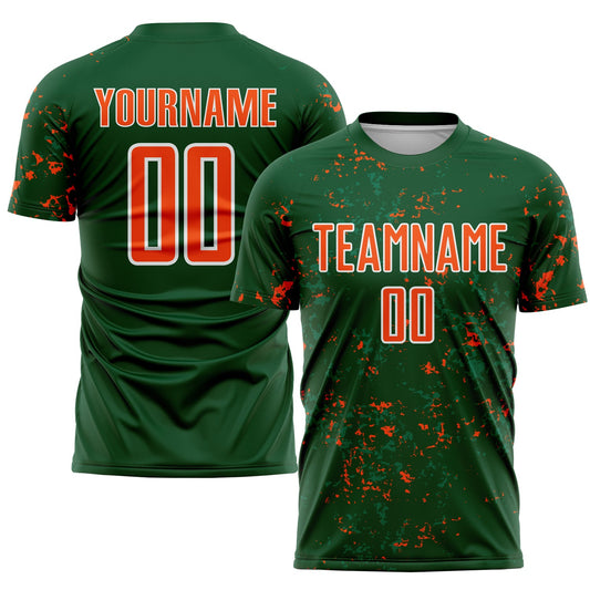 Custom Green Orange-Kelly Green Abstract Fragment Art Sublimation Soccer Uniform Jersey - Main View
