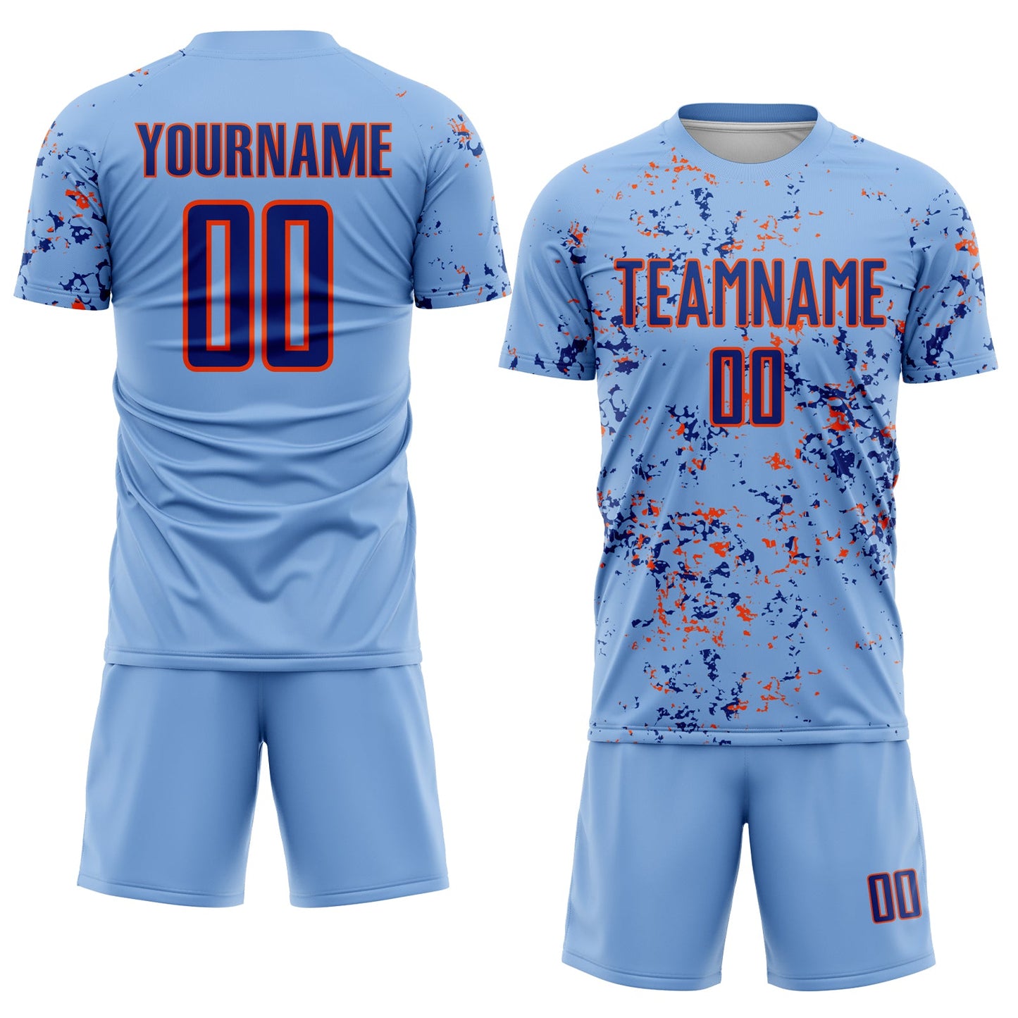 Custom Light Blue Royal-Orange Abstract Fragment Art Sublimation Soccer Uniform Jersey view 2