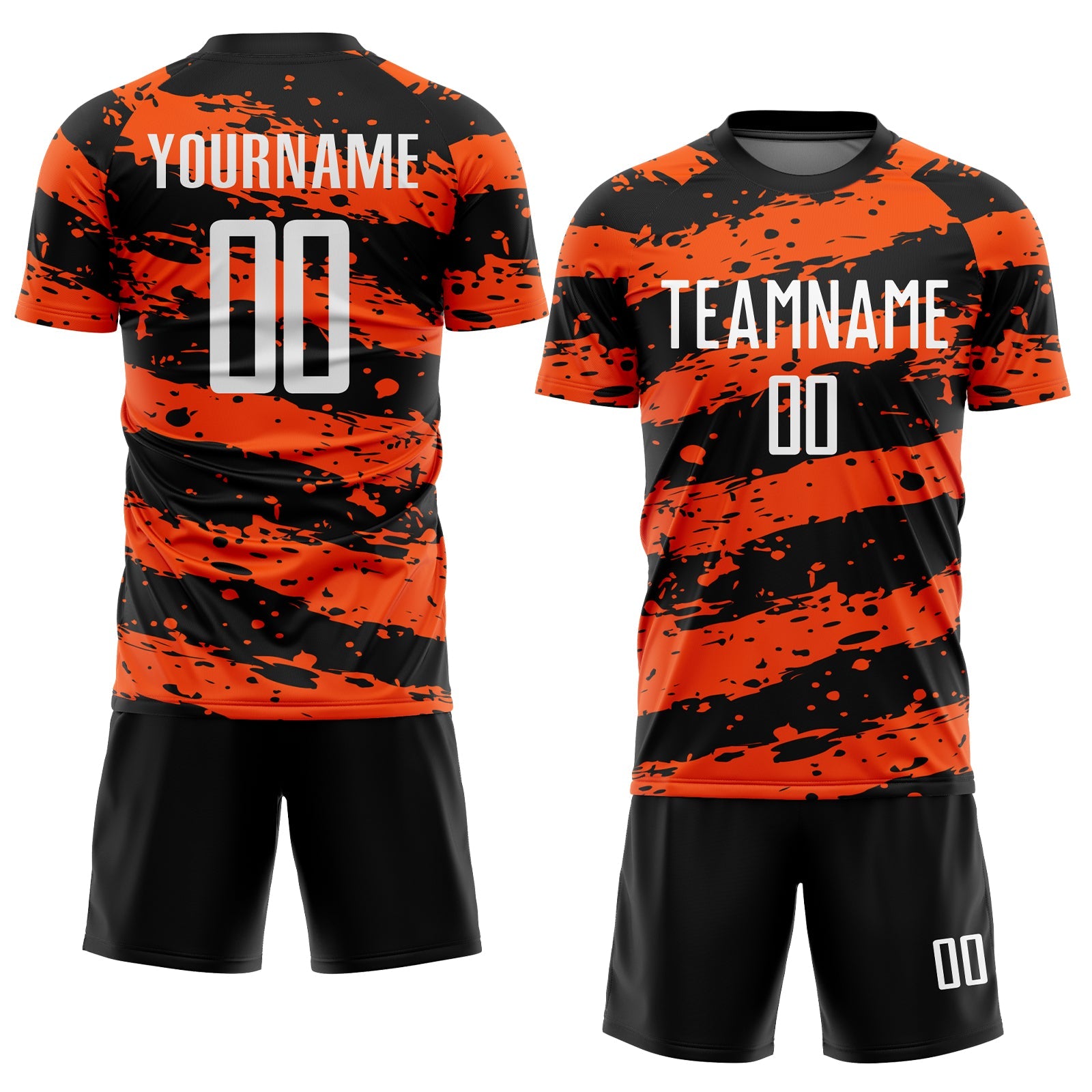 Custom Black White-Orange Splash Sublimation Soccer Uniform Jersey view 2