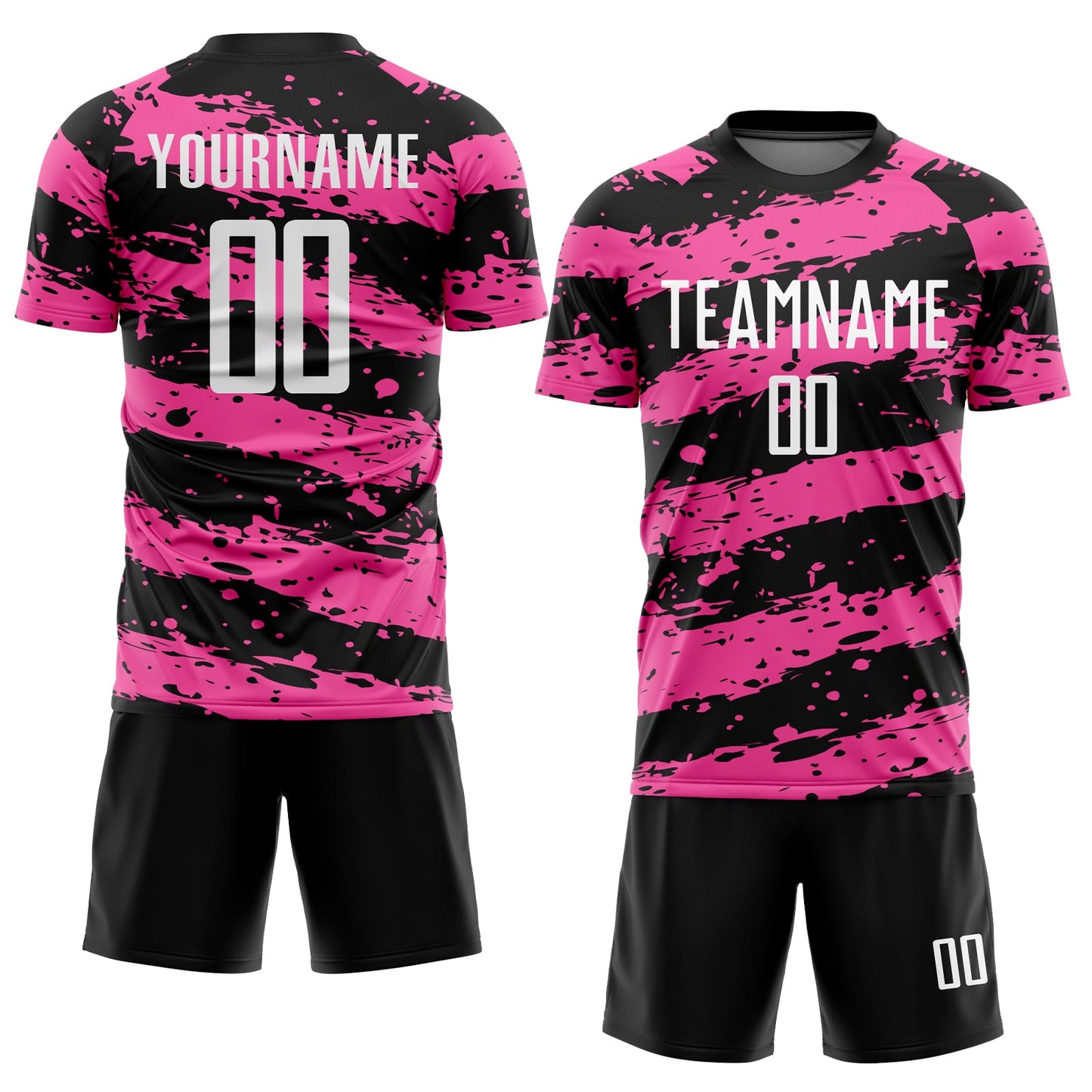 Custom Black White-Pink Splash Sublimation Soccer Uniform Jersey view 2