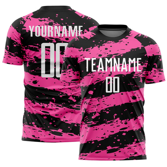 Custom Black White-Pink Splash Sublimation Soccer Uniform Jersey - Main View