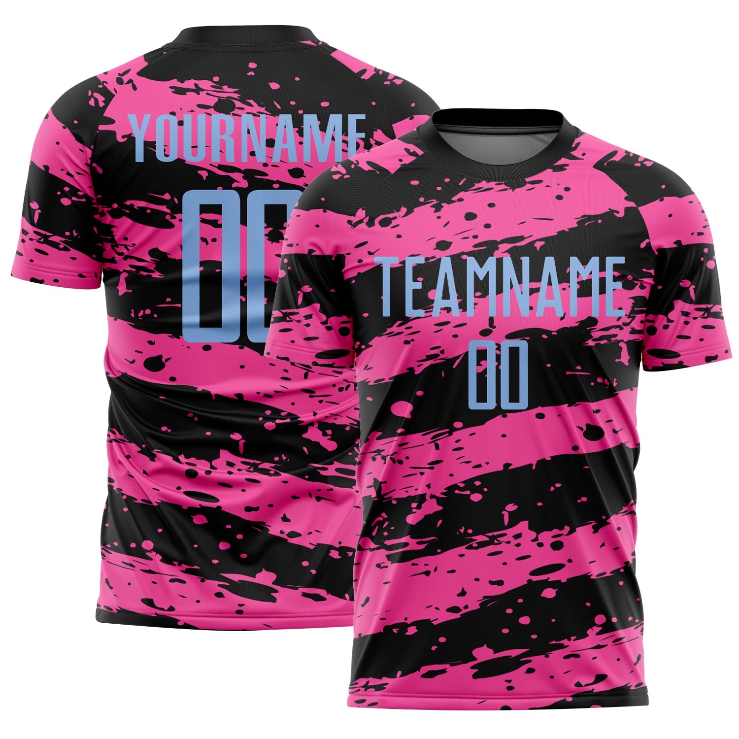 Custom Black Light Blue-Pink Splash Sublimation Soccer Uniform Jersey - Main View