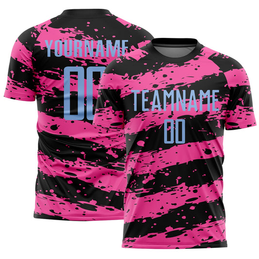 Custom Black Light Blue-Pink Splash Sublimation Soccer Uniform Jersey - Main View