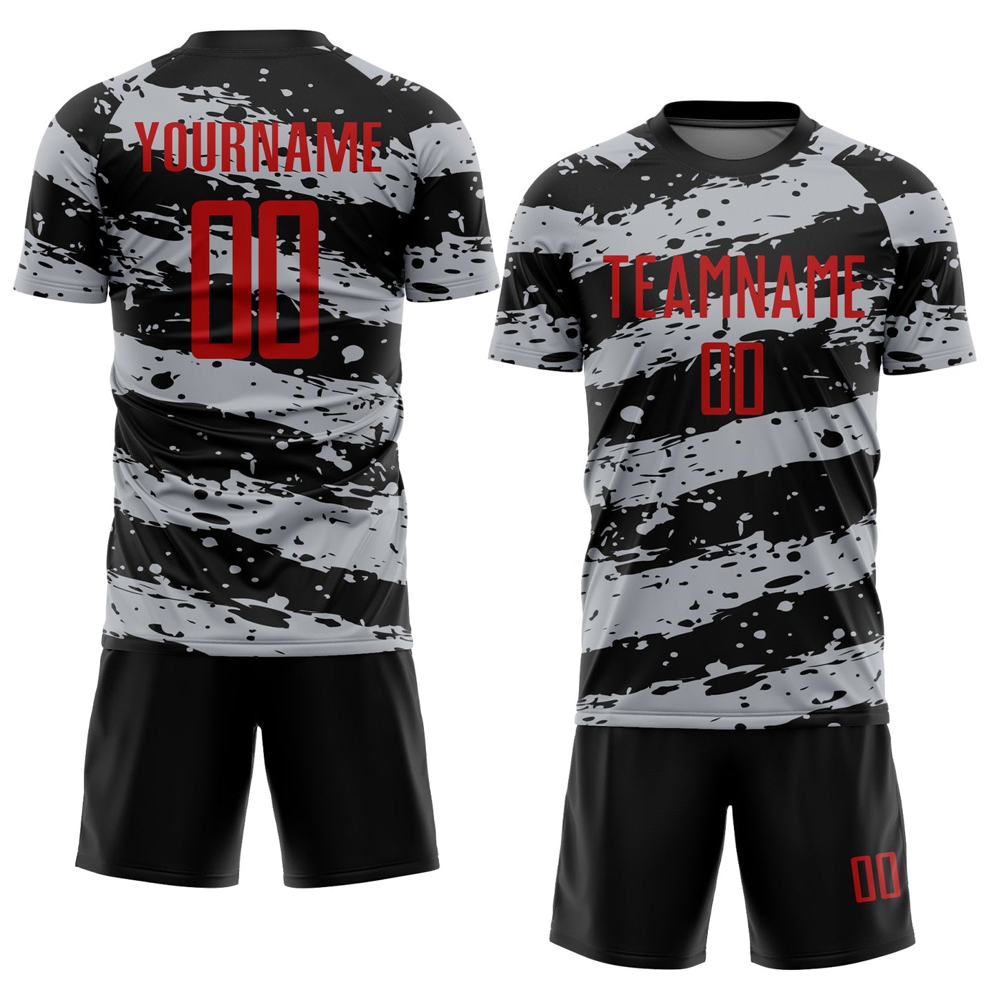 Custom Black Red-Gray Splash Sublimation Soccer Uniform Jersey view 2