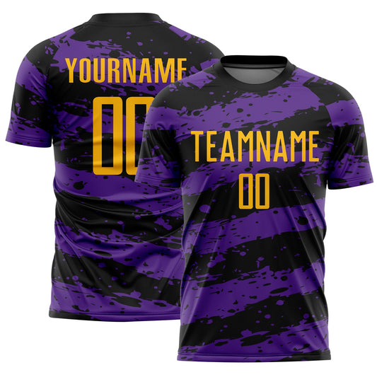 Custom Black Gold-Purple Splash Sublimation Soccer Uniform Jersey - Main View