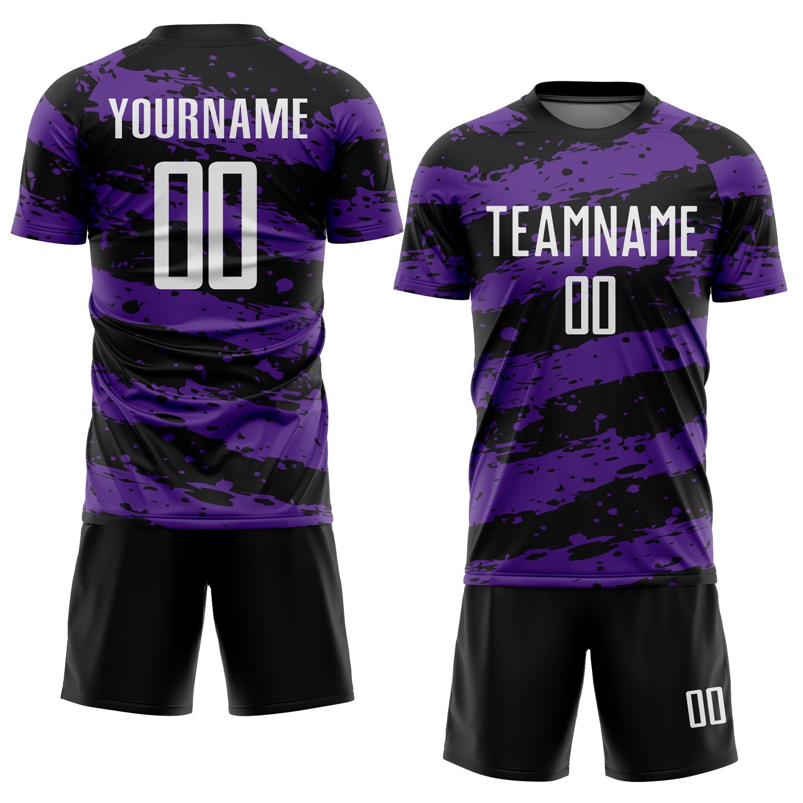 Custom Black White-Purple Splash Sublimation Soccer Uniform Jersey view 2