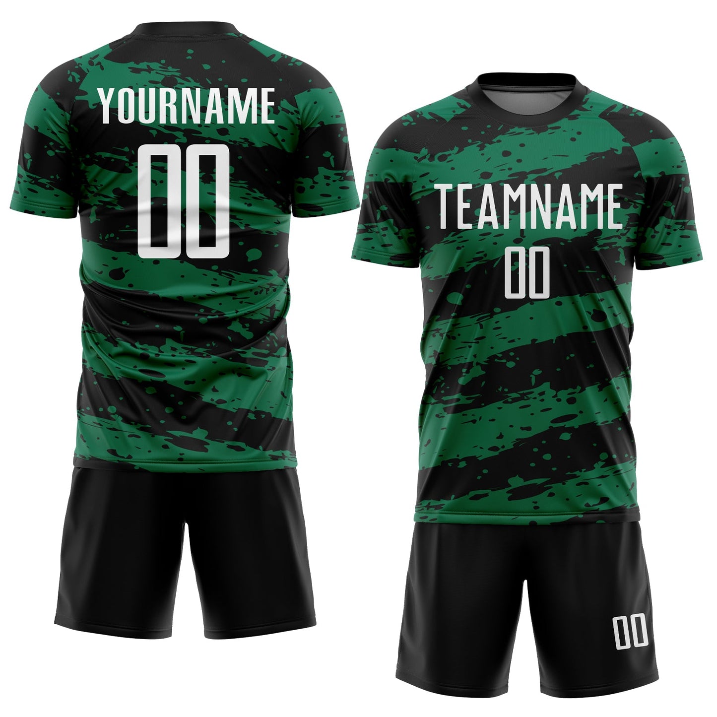 Custom Black White-Kelly Green Splash Sublimation Soccer Uniform Jersey view 2