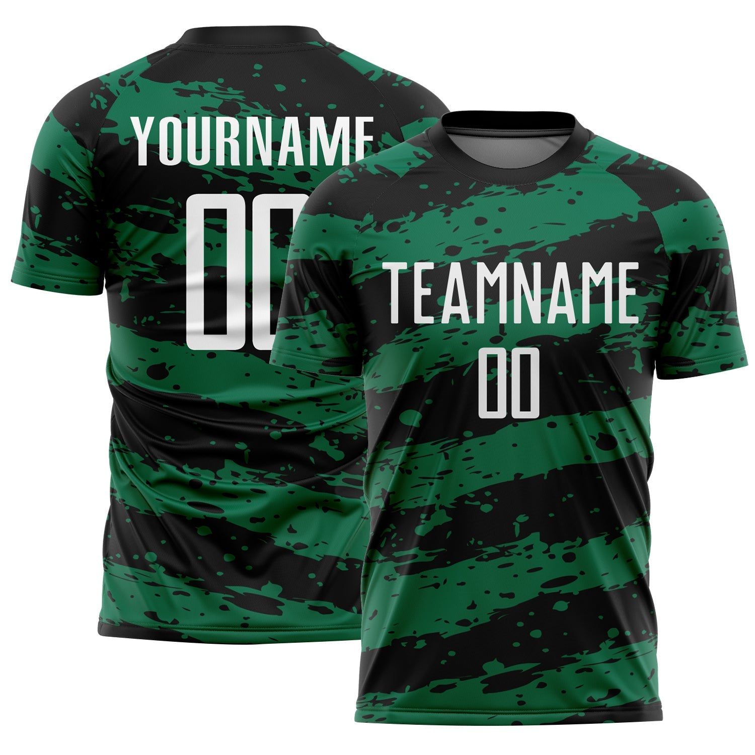 Custom Black White-Kelly Green Splash Sublimation Soccer Uniform Jersey - Main View