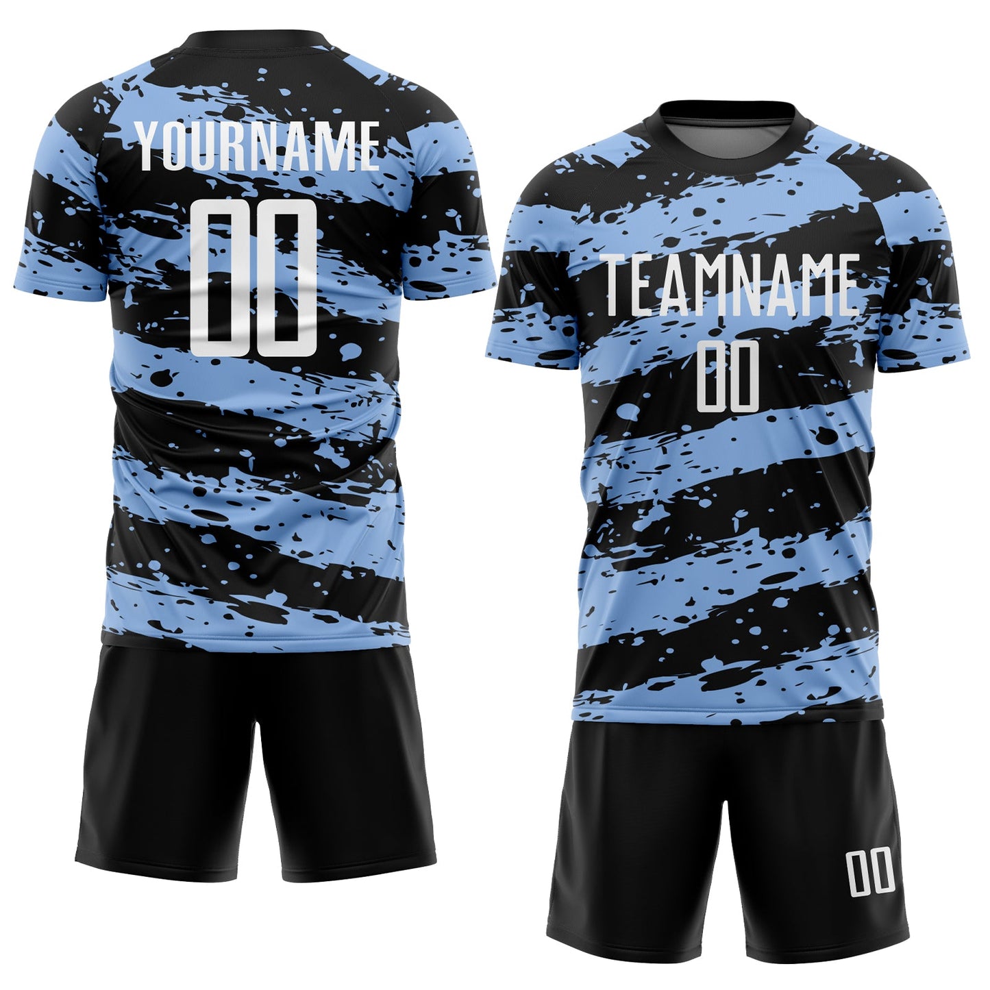 Custom Black White-Light Blue Splash Sublimation Soccer Uniform Jersey view 2