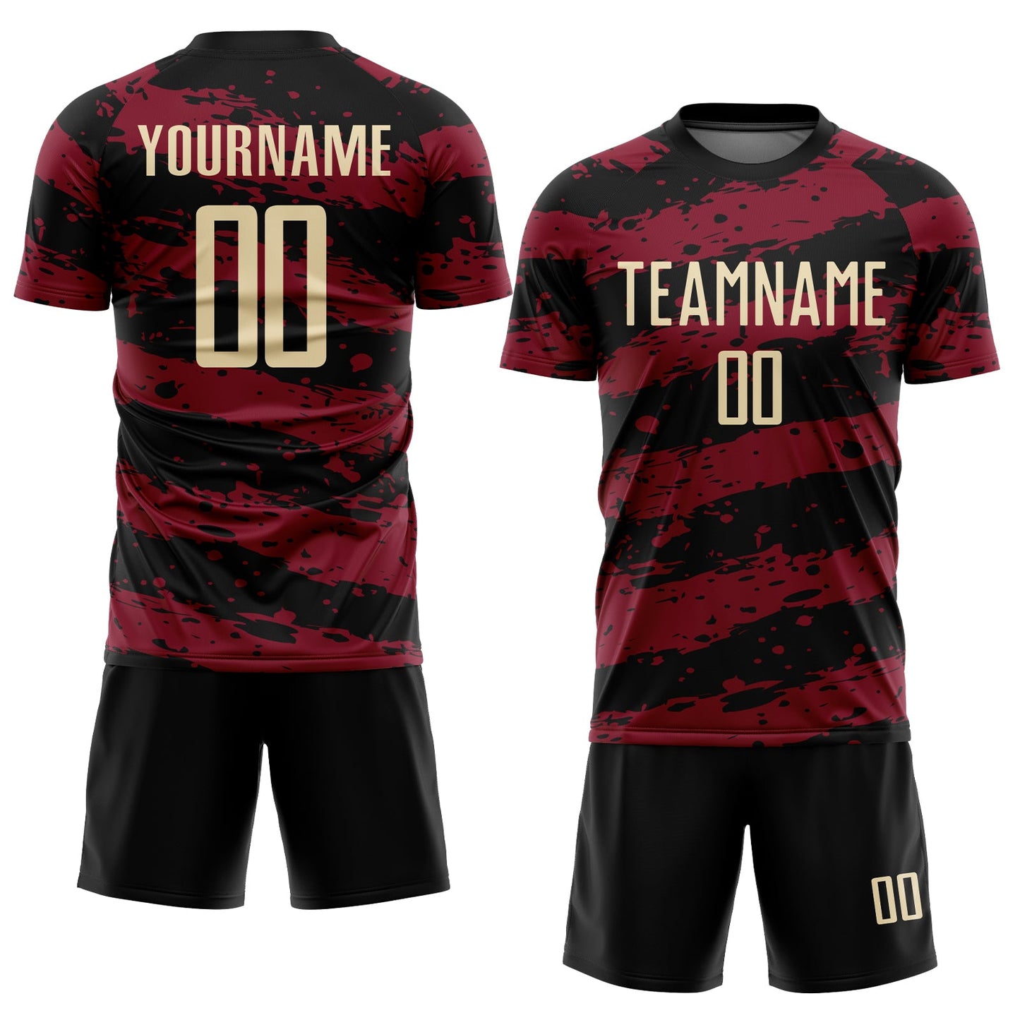 Custom Black Cream-Crimson Splash Sublimation Soccer Uniform Jersey view 2