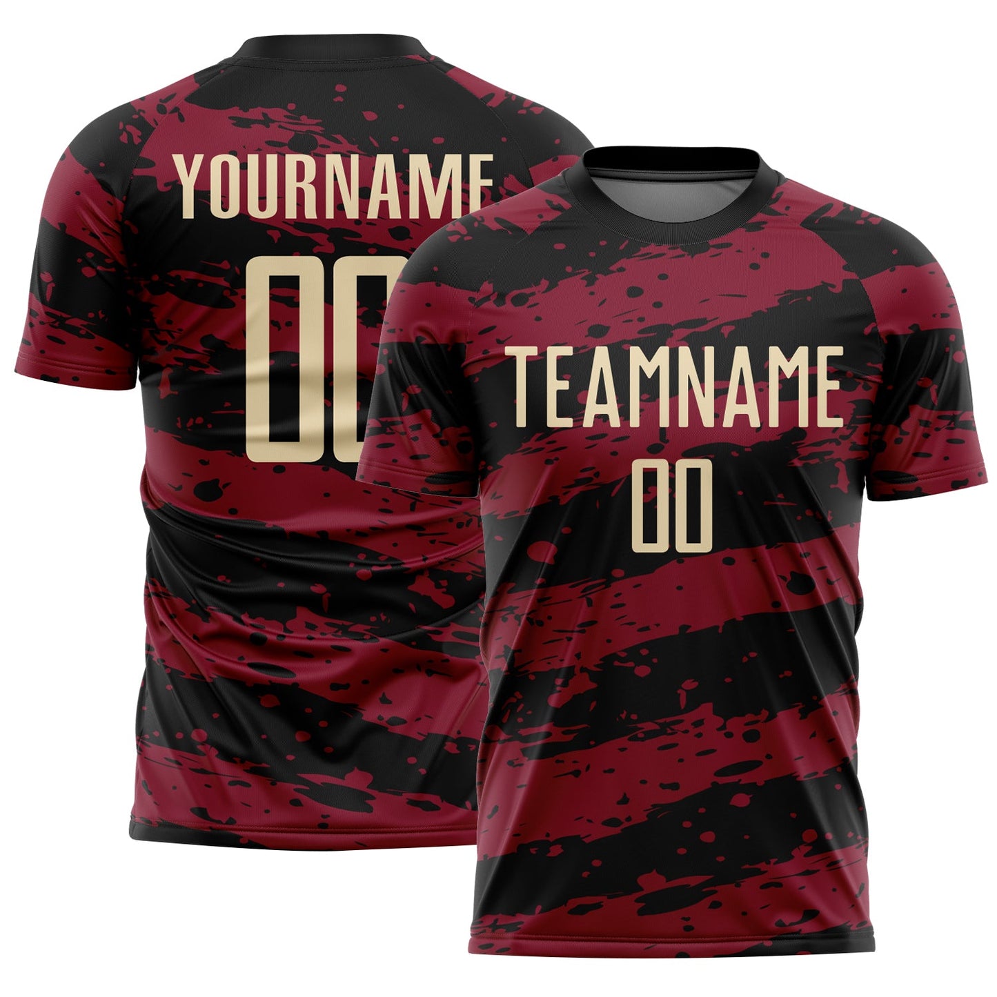 Custom Black Cream-Crimson Splash Sublimation Soccer Uniform Jersey - Main View