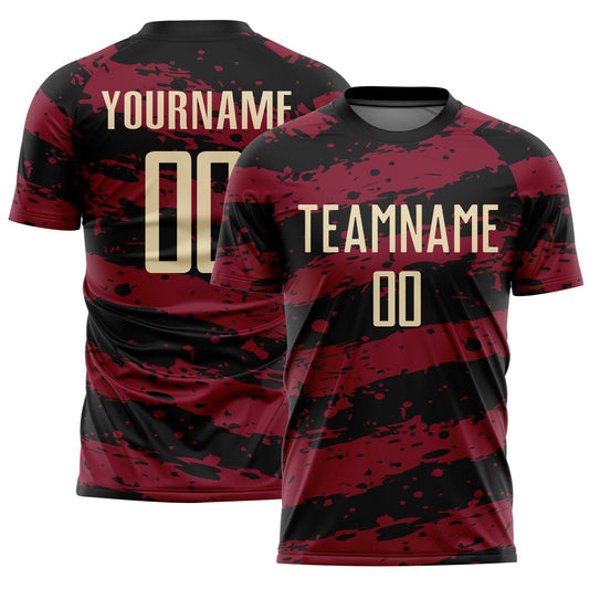 Custom Black Cream-Crimson Splash Sublimation Soccer Uniform Jersey - Main View