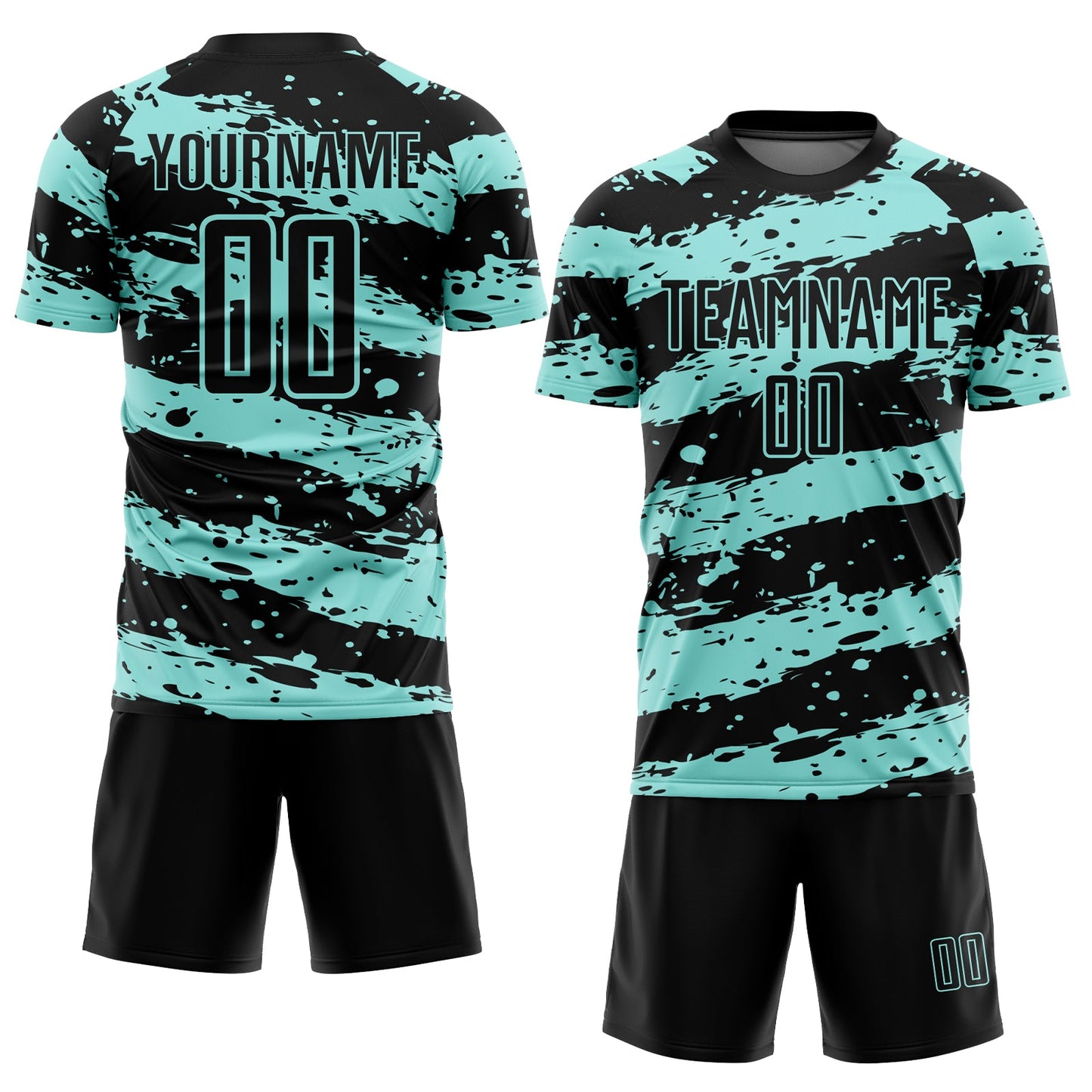 Custom Black Ice Blue Splash Sublimation Soccer Uniform Jersey view 2