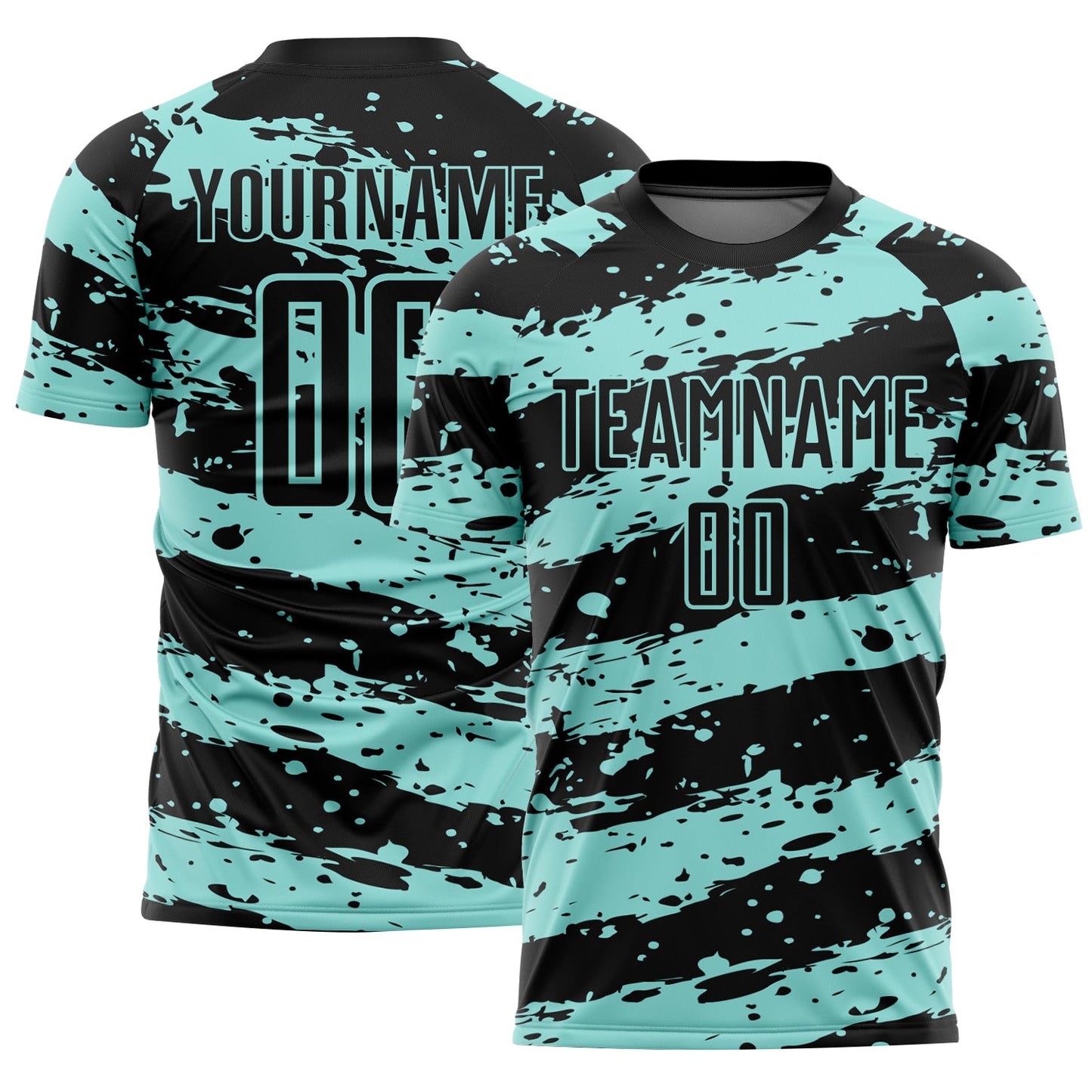 Custom Black Ice Blue Splash Sublimation Soccer Uniform Jersey - Main View