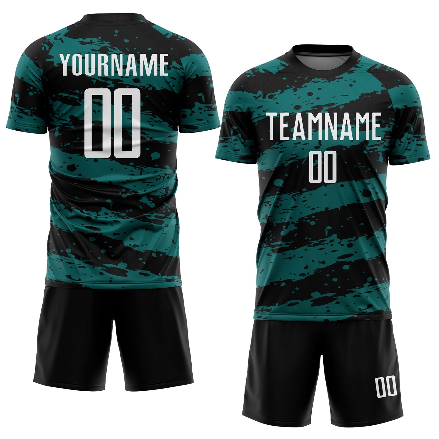 Custom Black White-Teal Splash Sublimation Soccer Uniform Jersey view 2