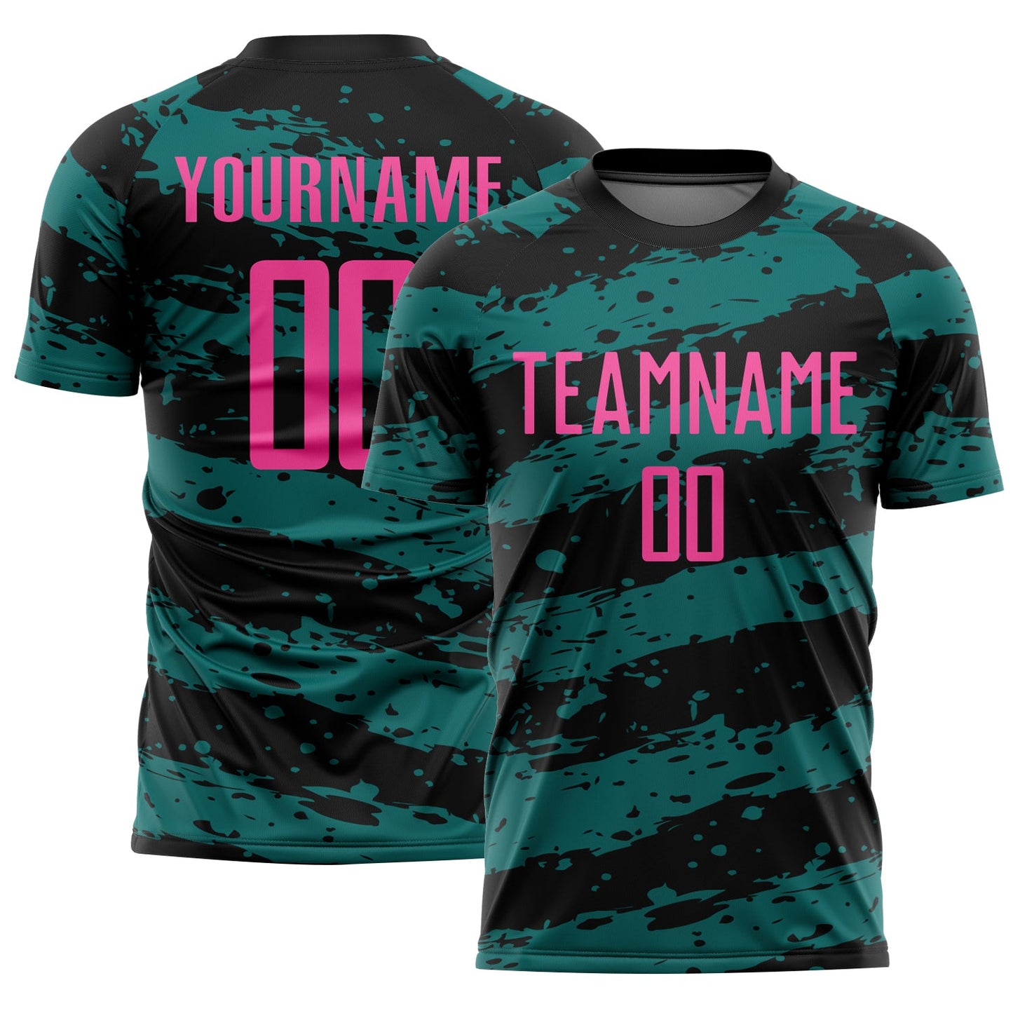 Custom Black Pink-Teal Splash Sublimation Soccer Uniform Jersey - Main View
