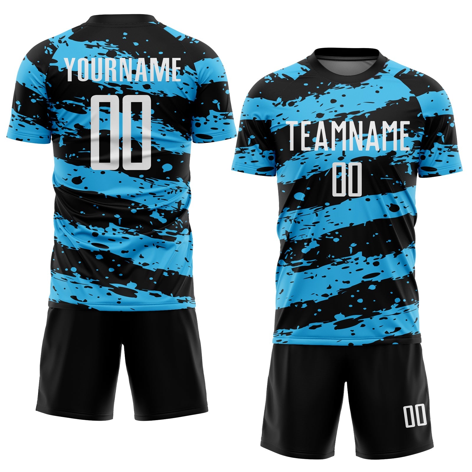Custom Black White-Sky Blue Splash Sublimation Soccer Uniform Jersey view 2