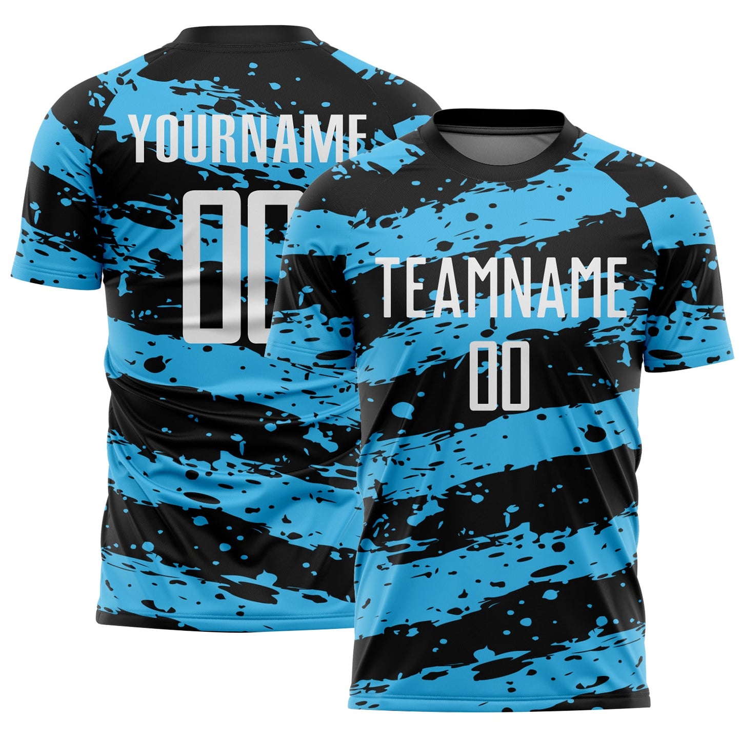 Custom Black White-Sky Blue Splash Sublimation Soccer Uniform Jersey - Main View