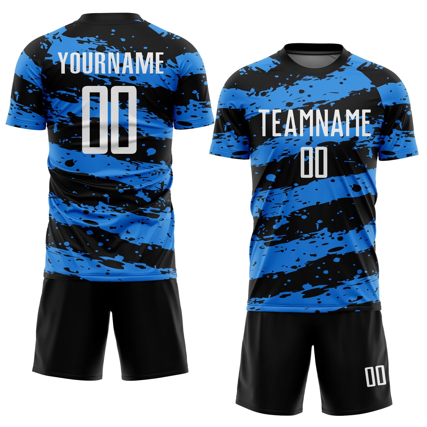 Custom Black White-Powder Blue Splash Sublimation Soccer Uniform Jersey view 2