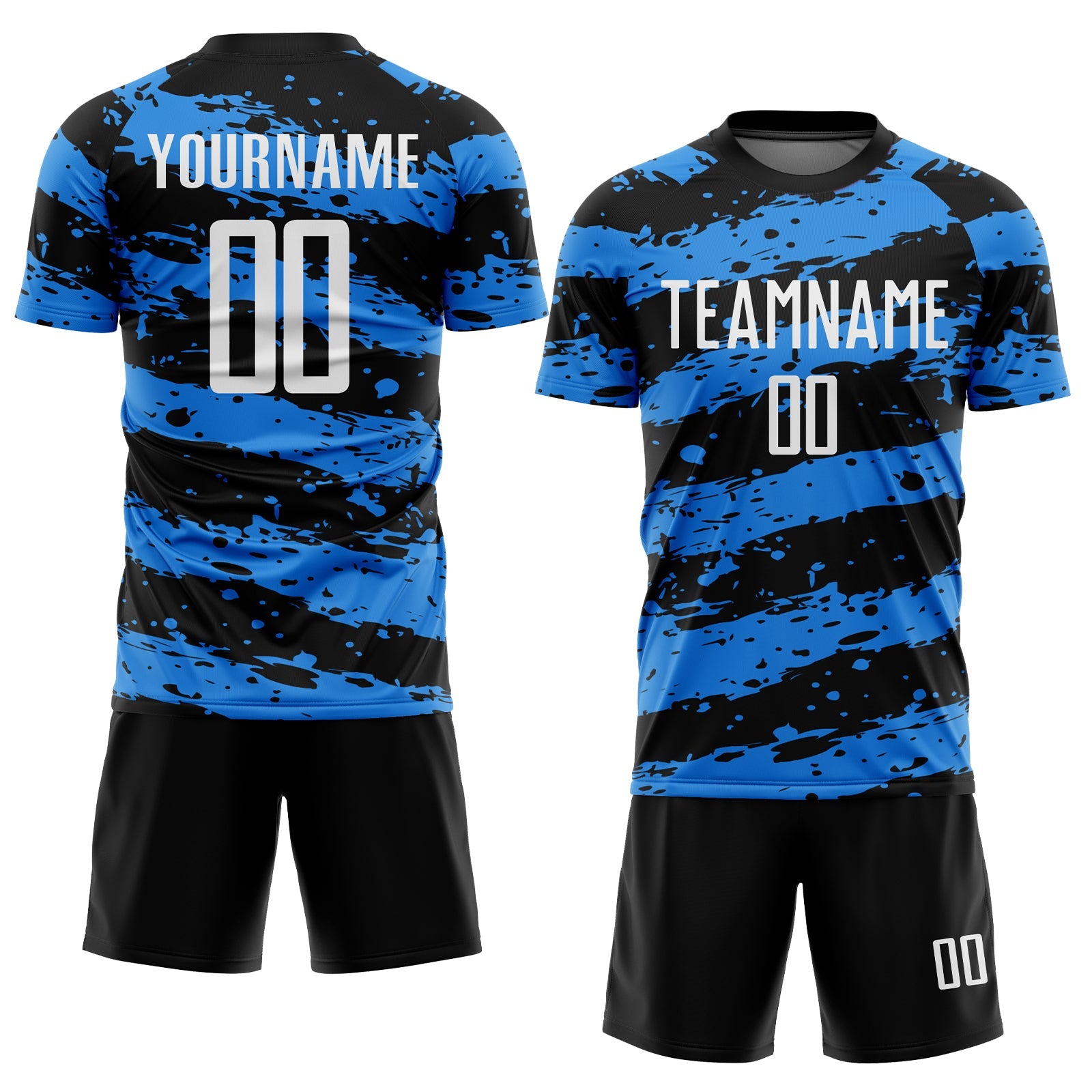 Custom Black White-Powder Blue Splash Sublimation Soccer Uniform Jersey view 2