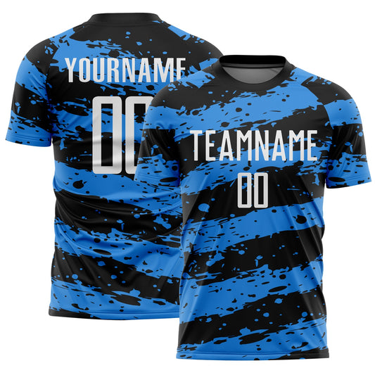 Custom Black White-Powder Blue Splash Sublimation Soccer Uniform Jersey - Main View
