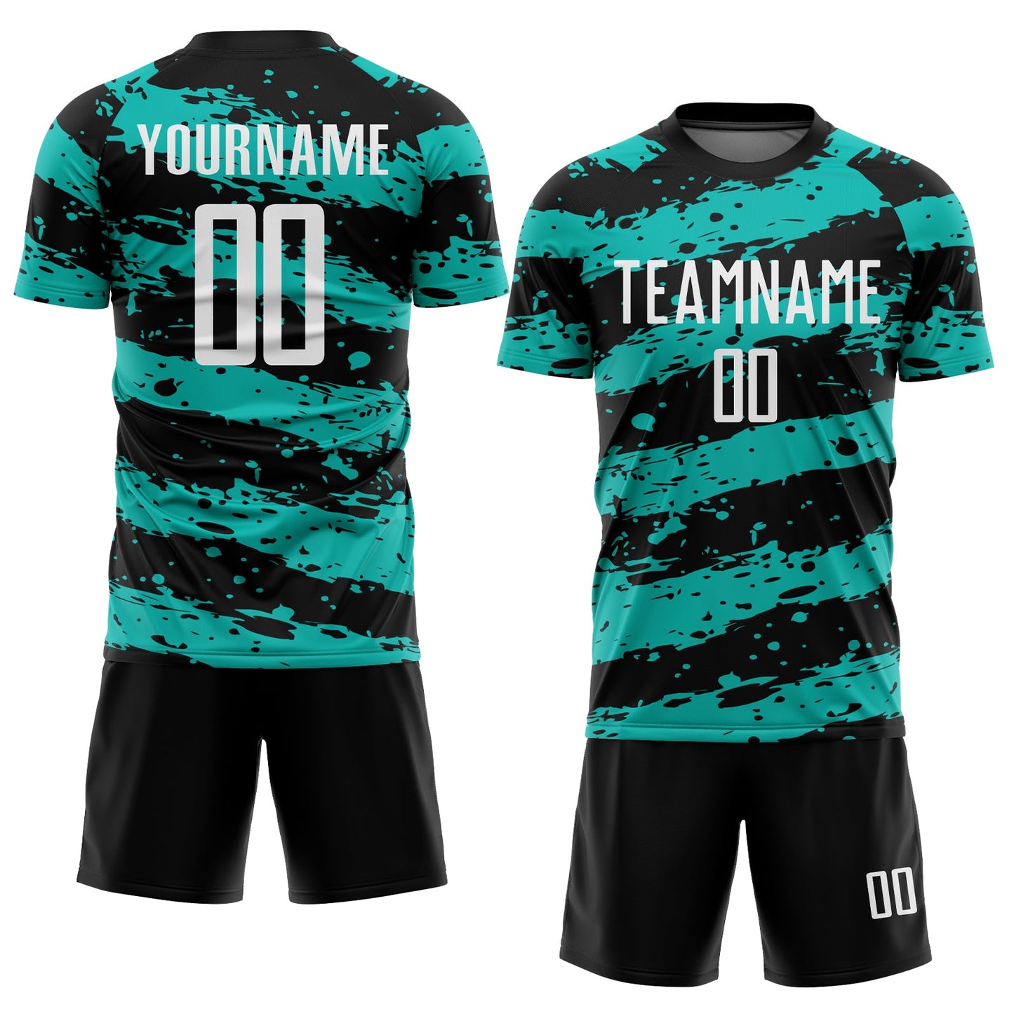 Custom Black White-Aqua Splash Sublimation Soccer Uniform Jersey view 2