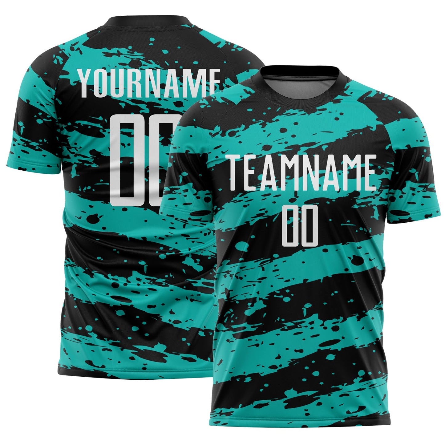 Custom Black White-Aqua Splash Sublimation Soccer Uniform Jersey - Main View